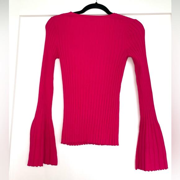 Bailey 44 Cossak Ribbed Bell Sleeve Sweater Hot Pink Size Medium - Picture 9 of 12
